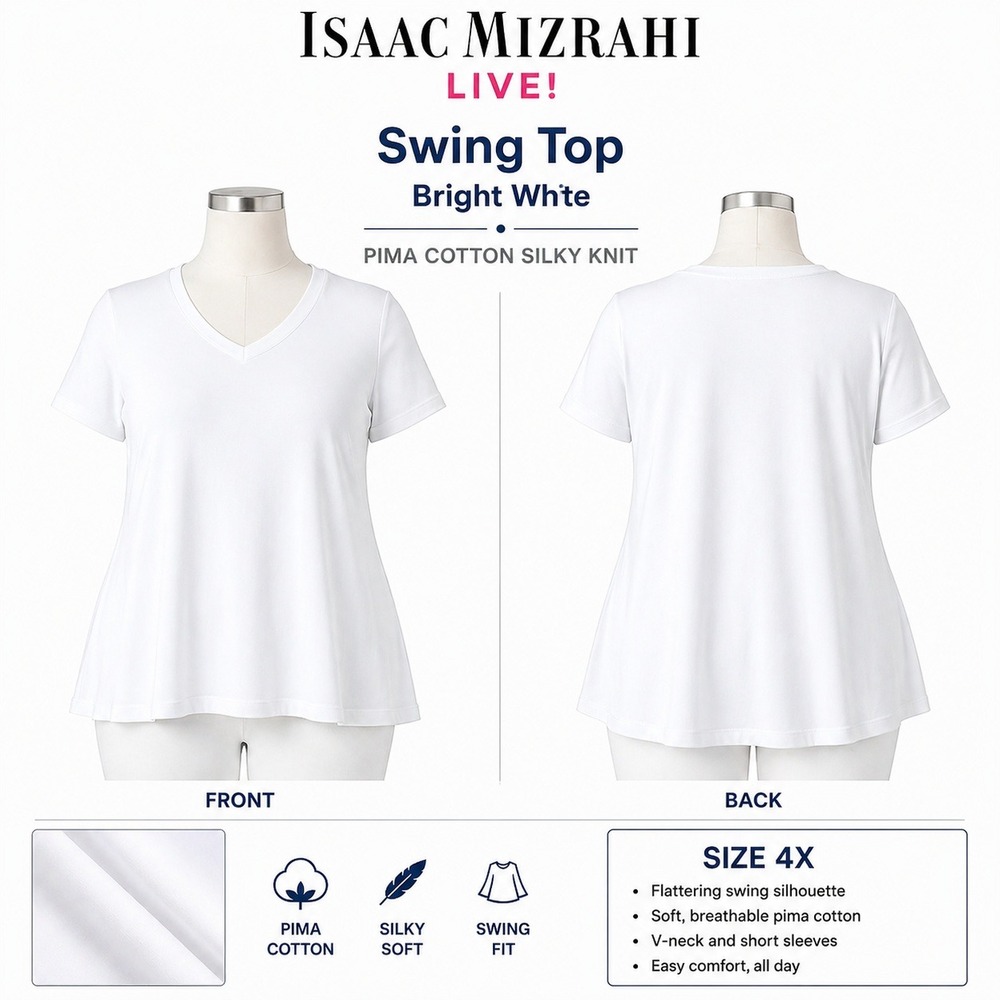 Isaac Mizrahi Live Womens 4X V Neck Swing Top Iris Purple Pima Cotton Knit NWT
